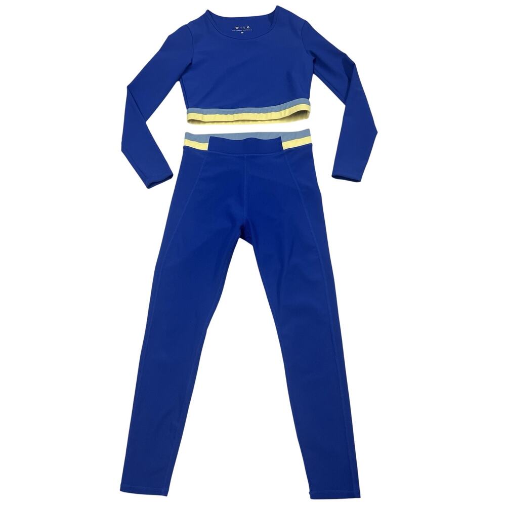 Wilo Workout‎ Set Long Sleeve Cropped Size M Colorblock Yoga Pilates Active